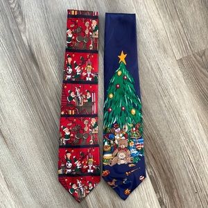 2 Jingle Bells Holiday Christmas Dress Neck  Tie Vintage Festive Ties Necktie